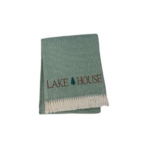 HomeRoots 55" X 70" Sage And White Cotton Blend Lake House Embroidered Throw Blanket with Fringe - 1 of 4