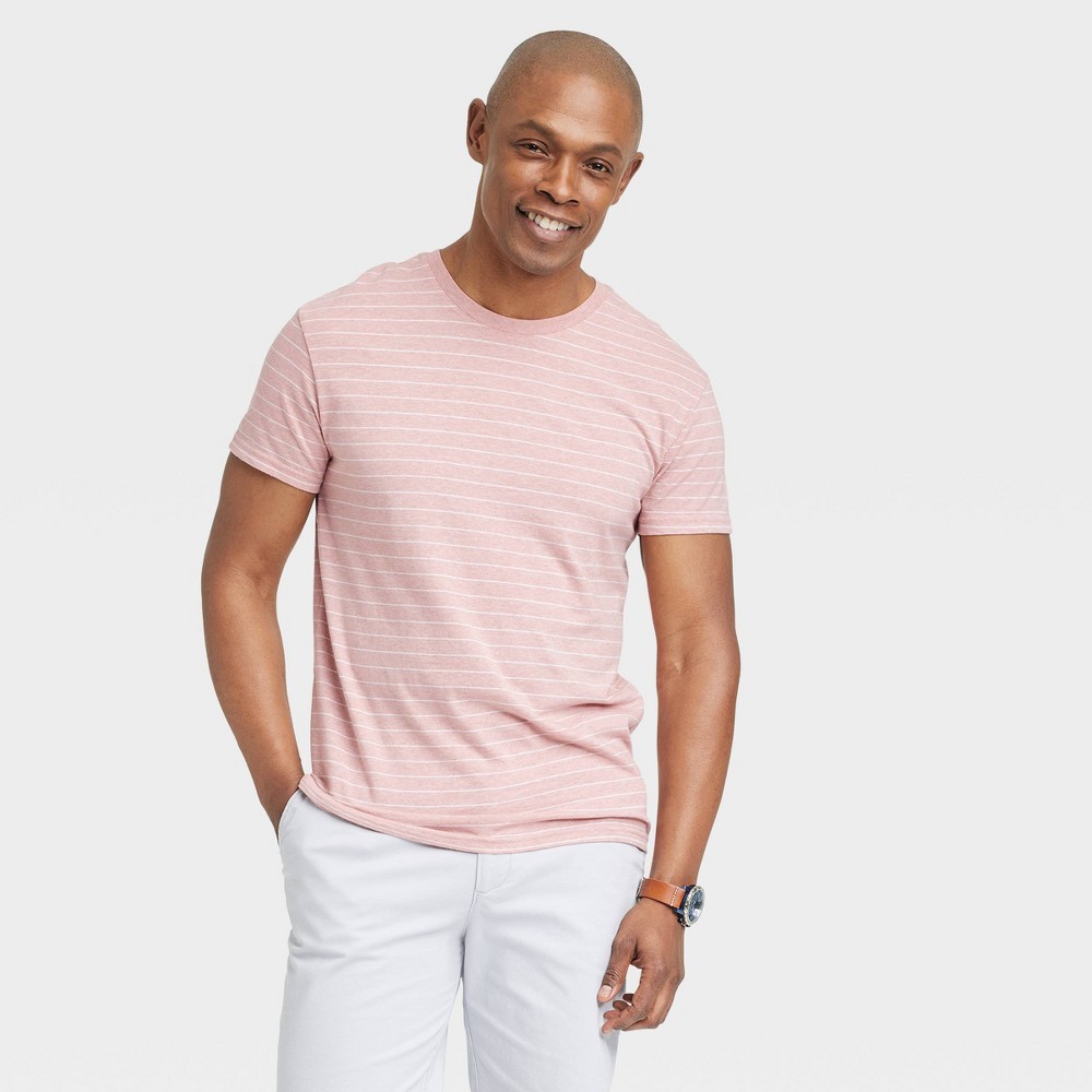Men's Short Sleeve Crewneck T-Shirt - Goodfellow & Co™ Pink/Striped S -  87714545