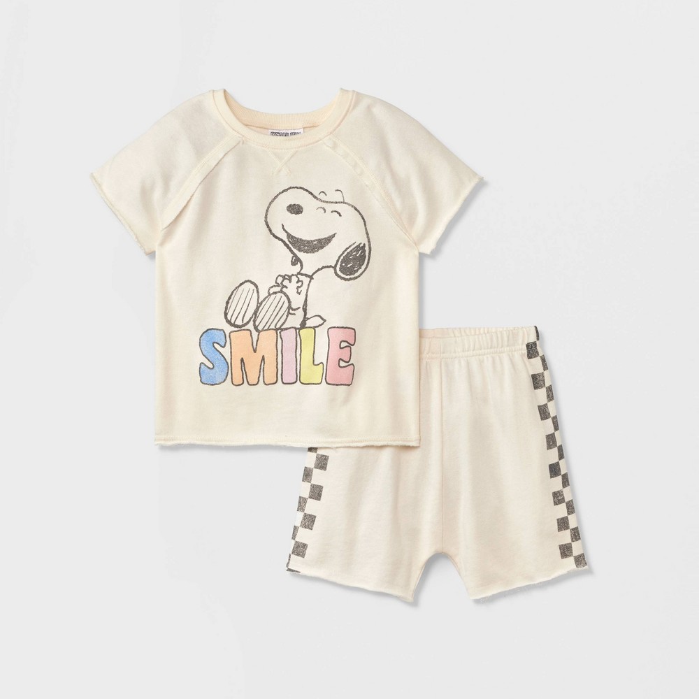 Toddler Boys' Peanuts Snoopy Top and Bottom Set - White 18M