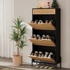 Shoe Cabinet, Shoe Storage with 3 Flip Doors, Natural Rattan Shoe Rack with Adjustable Shelf, 1 Drawer, Shoe Organizer Cabinet for Entryway - 3 of 4