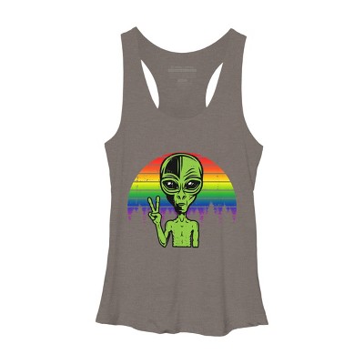 Adult Design By Humans Alien Peace Pride Retro Stripes By Tomoken Racerback Tank Top