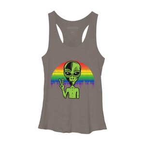 Adult Design By Humans Alien Peace Pride Retro Stripes By Tomoken Racerback Tank Top - 1 of 2