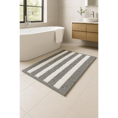 Home Mart Goods Charcoal Stripe Large Soft Cozy Plush Chenille Bath Mat Bathroom Rug - 36"x24"