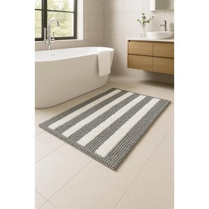 Home Mart Goods Charcoal Stripe Large Soft Cozy Plush Chenille Bath Mat Bathroom Rug - 36"x24" - 1 of 3