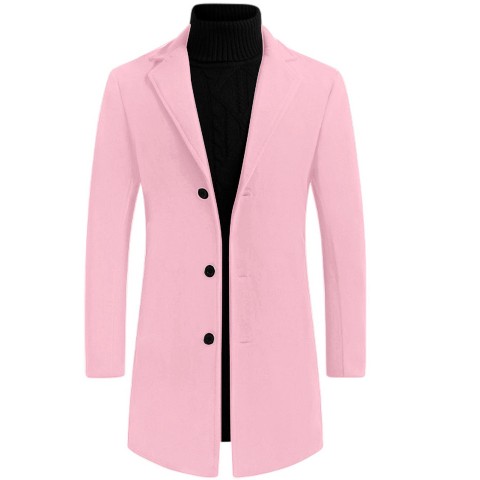 Lars Amadeus Men's Slim Fit Winter Notched Lapel Single Breasted Long Jacket Overcoat X-Large Pink