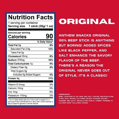 Anthem Snacks Original Beef Meat Stick - 9g Protein - 1oz
