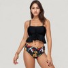 Anna-Kaci Swim Women's Peplum Lace-Up Tankini Top and High Waist Floral Print Bikini Bottom Two-Piece Swimsuit - 2 of 4