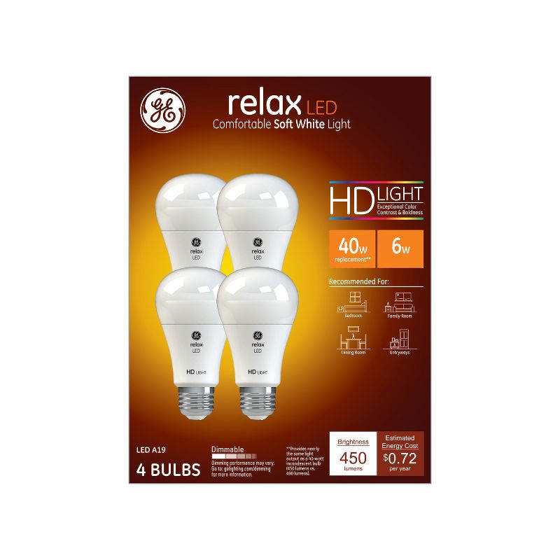 GE 4pk 5.5W 40W Equivalent Relax LED HD Light Bulbs, 1 of 4
