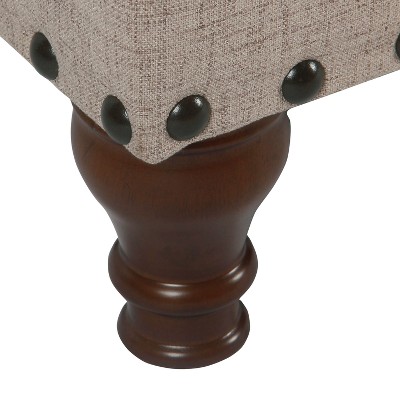 Large Beige Linen Storage Bench with Nailhead Trim