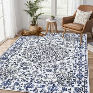 Vintage Medallion Washable Area Rug - Non-Slip Low-Profile Indoor Carpet for Living Room, Bedroom & Dining Room - 1 of 4