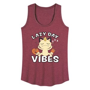 Women's Pokémon Lazy Day Vibes Meowth Graphic Racerback Tank - Heather Burgundy - 2 X-Large - 1 of 4