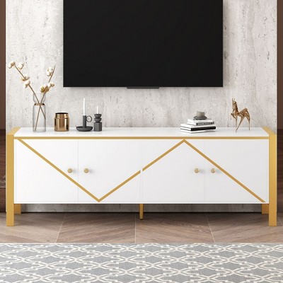 CAVINAS TV Stand for TVs up to 75 Inches,Entertainment Center Media Console Cabinet with 2 Cabinets,TV Stands for Living Room,White