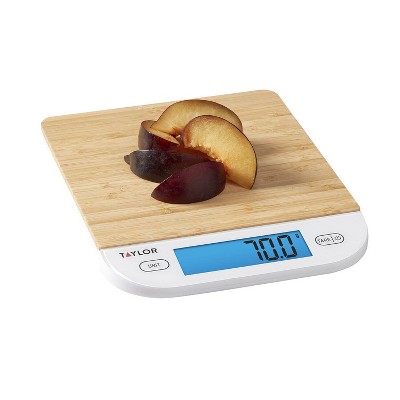 Taylor Digital Bamboo Kitchen Scale with Blue Backlight Display