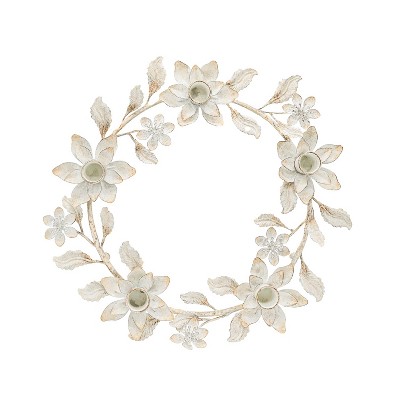 Floral Wreath 5 Taper Candle Holder Antique White Metal by Foreside Home & Garden