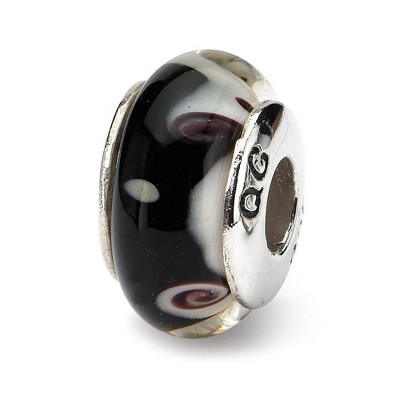 Black Bow Jewelry Black and Gray Glass Sterling Silver Bead Charm