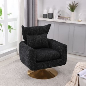 CAVINAS Classic Mid-Century Swivel Accent Chair with Curved Backrest, Upholstered 360-Degree Barrel Chair with Gold Metal Base - 1 of 4