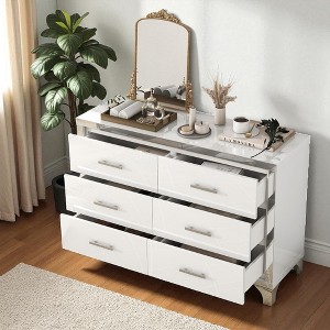 Modern 6-Drawer Dresser with High Gloss Finish, Metal Handles & Anti-Tip Kit, Sideboard Buffet, MDF Storage Cabinet for Bedroom or Living Room - 1 of 4