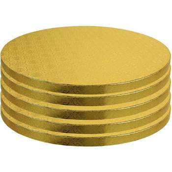 O'Creme Round Cake Board, Gold Foil with Design, Sturdy, Durable & Disposable Drums, 1/2" Thick 12" Diameter, 5-PK
