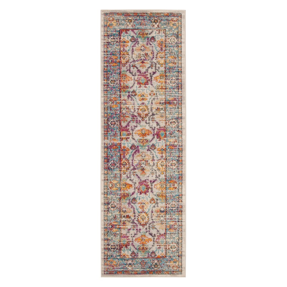 2'2inx7' Runner Floral Loomed Cream/Teal - Safavieh