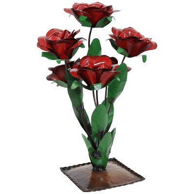 Sunnydaze Indoor/Outdoor Metal Red Rose Bouquet Basket for Porch, Patio, Garden, or Yard - 22.5"