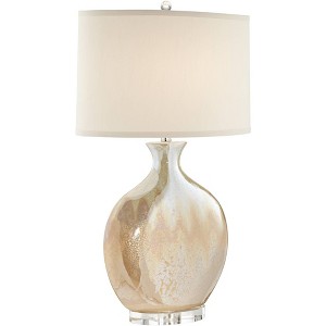 Possini Euro Design Marci Modern Table Lamp 32" Tall Ceramic Ivory Drip Glaze Off White Oval Shade for Bedroom Living Room Bedside Nightstand Office - 1 of 4