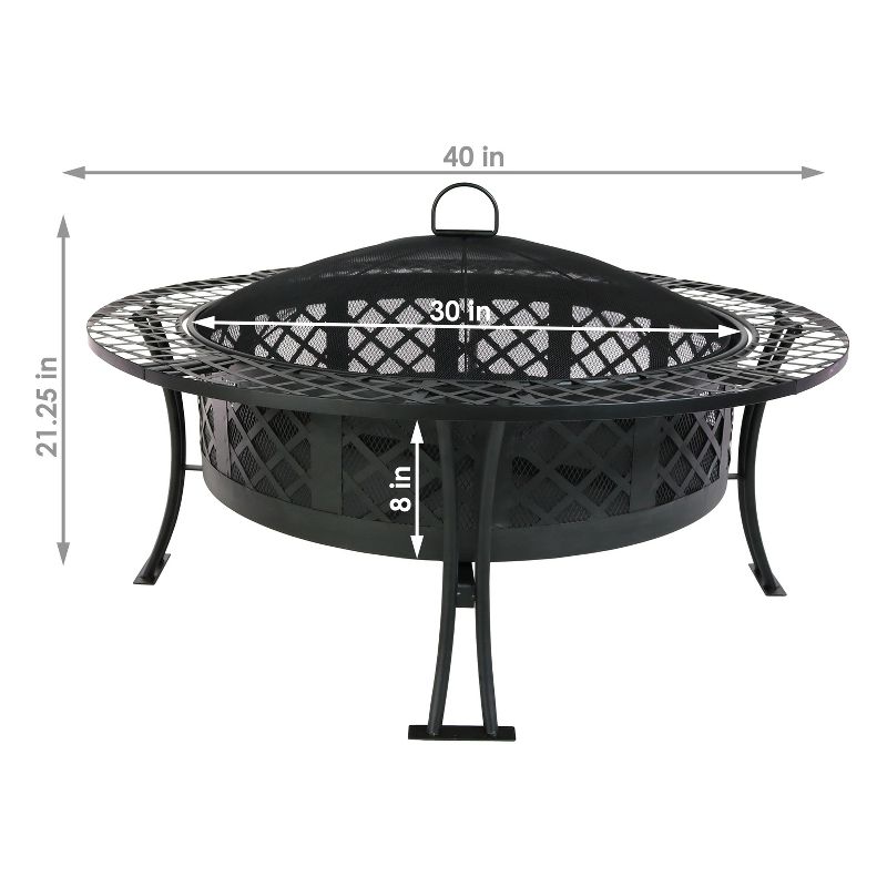 Sunnydaze Outdoor Camping or Backyard Steel Diamond Weave Fire Pit Bowl with Spark Screen - 40" - Black, 6 of 15