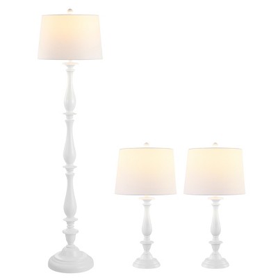 Bessie 61.5" White Candlestick Floor and Table Lamp Set with Cotton Shades