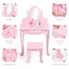 Kids' Vanity Set with Mirror, Makeup Table and Stool for Girls, Vanity Desk and Chair with Wood Makeup Playset for 4-9 Girls - 2 of 4