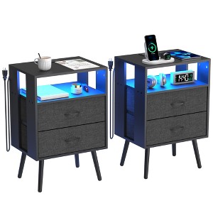 KTMBDW Set of 2 Mid Century Nightstand with Charging Station, End Table Modern Side Table with Fabric Drawer for Home Bedroom Living Room - 1 of 4