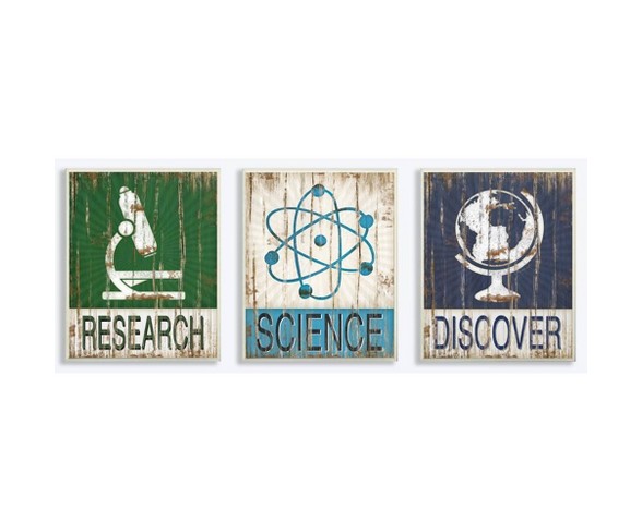 3pc 10"x0.5"x15" Research Science Discover Wall Plaque Art Set - Stupell Industries