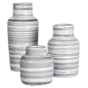 Sullivans Set of 3 Ceramic Striped Bottle Vase 7"H, 5.25"H & 3.5"H Gray - 1 of 4