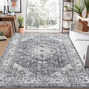 Acekool 9x12 Washable Area Rug, Soft Non-Slip Oriental Medallion Carpet, No Shedding Large Floor Mat for Living Room Bedroom Dining Room, Grey - 1 of 4