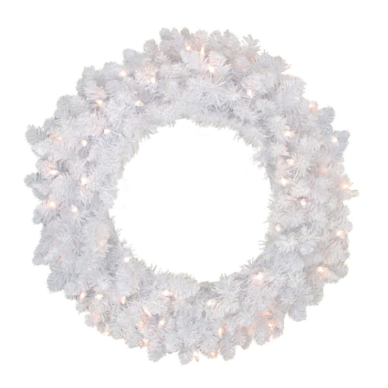 Northlight 24" Prelit Flocked Snow White Artificial Christmas Wreath - Clear Lights, 1 of 5