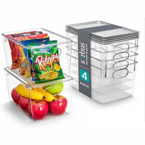 Sorbus Large Plastic Storage Bins with Lids - for Kitchen Organization, Pantry/Storage Organizers, Fridge Organizer - Clear Storage Bins (4 pack)