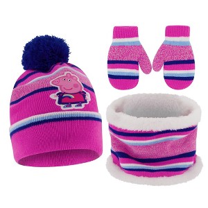 Peppa Pig Girls' Winter Hat, Scarf and Mittens Set, Toddlers Age 2-4 (Violet/Pink) - 1 of 2