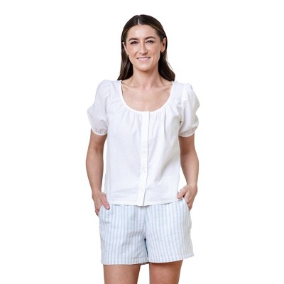 Hope & Henry Women's Flat Front Linen Short