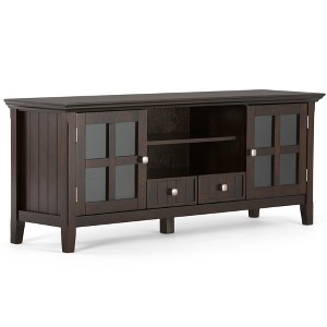 60" Solid Wood Transitional TV Media Stand with Cord Management, Tempered Glass Doors and Bottom Drawers for Living Room and Bedroom - 1 of 4