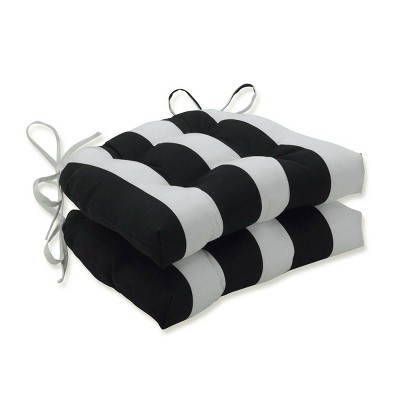2pk Cabana Stripe Reversible Chair Pads Black - Pillow Perfect: Weather-Resistant, Fade-Resistant, Tufted with Ties
