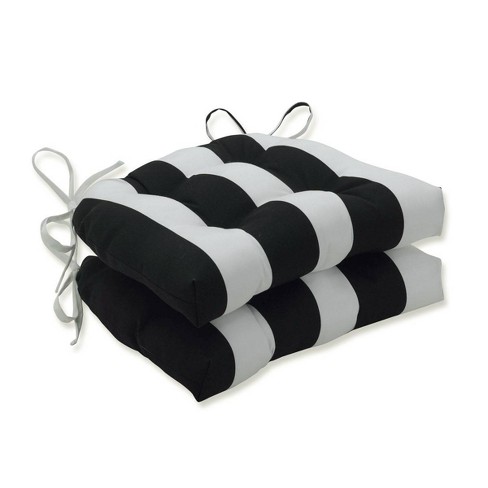 2pk Cabana Stripe Reversible Chair Pads Black Pillow Perfect Weather resistant Fade resistant Tufted With Ties Target