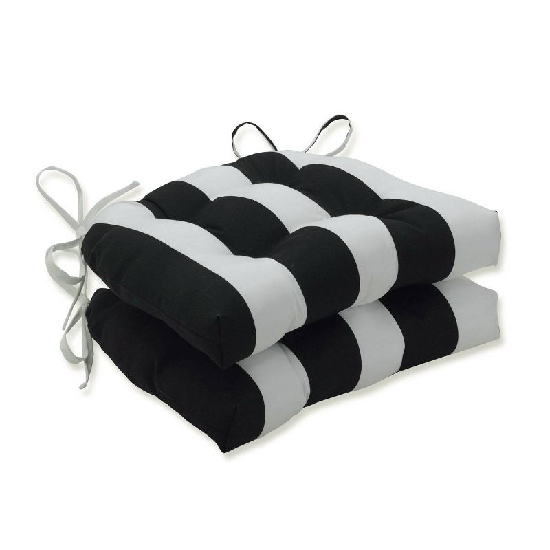 2pk Cabana Stripe Reversible Chair Pads Black - Pillow Perfect, 1 of 8