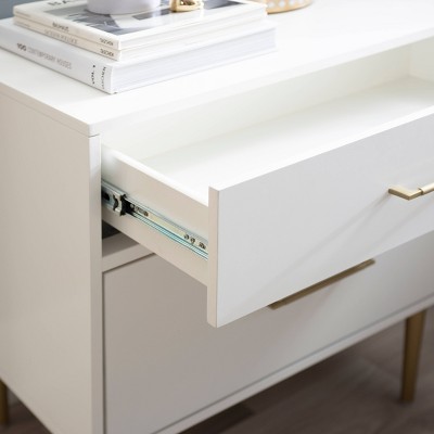 White and Gold 2-Drawer Nightstand with Sleek Design