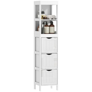 HOMCOM Narrow Bathroom Storage Cabinet, Bathroom Cabinet with Drawers & Open Shelves, Freestanding Slim Bathroom Floor Cabinet, White - 1 of 4