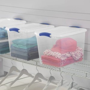 4 pack Clear Plastic Storage Container with Latch Lid, Blue - 1 of 4