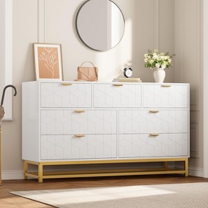 2/3/4/5/6/7 Drawer Dresser with Metal Legs, Wood Dressers Chest Organizer with Wide Storage, Modern Chest of Drawers for Bedroom, Living Room,Hallway - 1 of 4