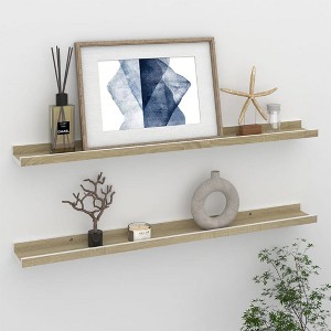 Wall Shelf Set of 2 White and Sonoma Oak MDF 31.5 x 3.5 x 1.2 in - 1 of 4