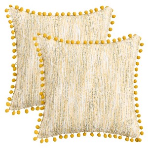 REGALWOVEN Fade-Resistant Chenille Boho Decorative with Pom-poms Throw Pillow Covers 2 Pcs - 1 of 4