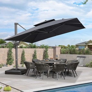 PURPLE LEAF 12ft Cantilever Outdoor Umbrella with Base Large Patio Hanging Double Top Square Offset Umbrella 360-degree Rotation - 1 of 4