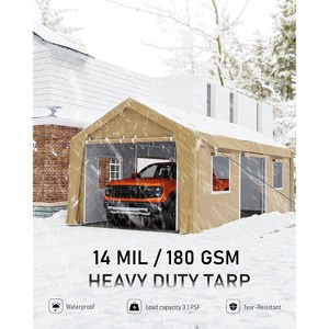 Durable Portable Carport Garage with Canopy Cover,Dual Front & Back Doors,Roll-Up Mesh Windows,Reinforced Frame for Vehicles,Boats and Outdoor Events - 1 of 4