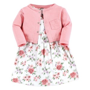 Hudson Baby Infant Girl Cotton Dress and Cardigan Set, Vintage Floral - 1 of 4