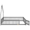 CAVINAS Twin Size Floor Bed Modern Pine Bed Frame with Guardrail, Door and House Shaped Headboard for Bedroom, without Slats - 3 of 4
